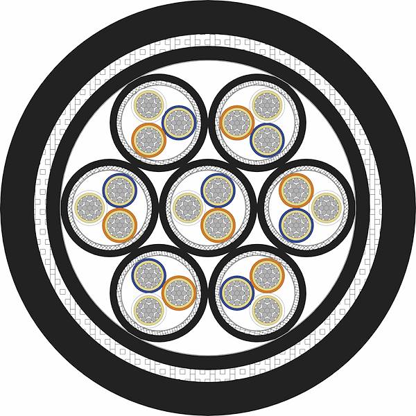 UNINAV type TS-xx-A, Cavo multitriade, schermato singolarmente e armato sul totale, a bassa tossicità, miniaturizzato, flessibile, 300/500 V